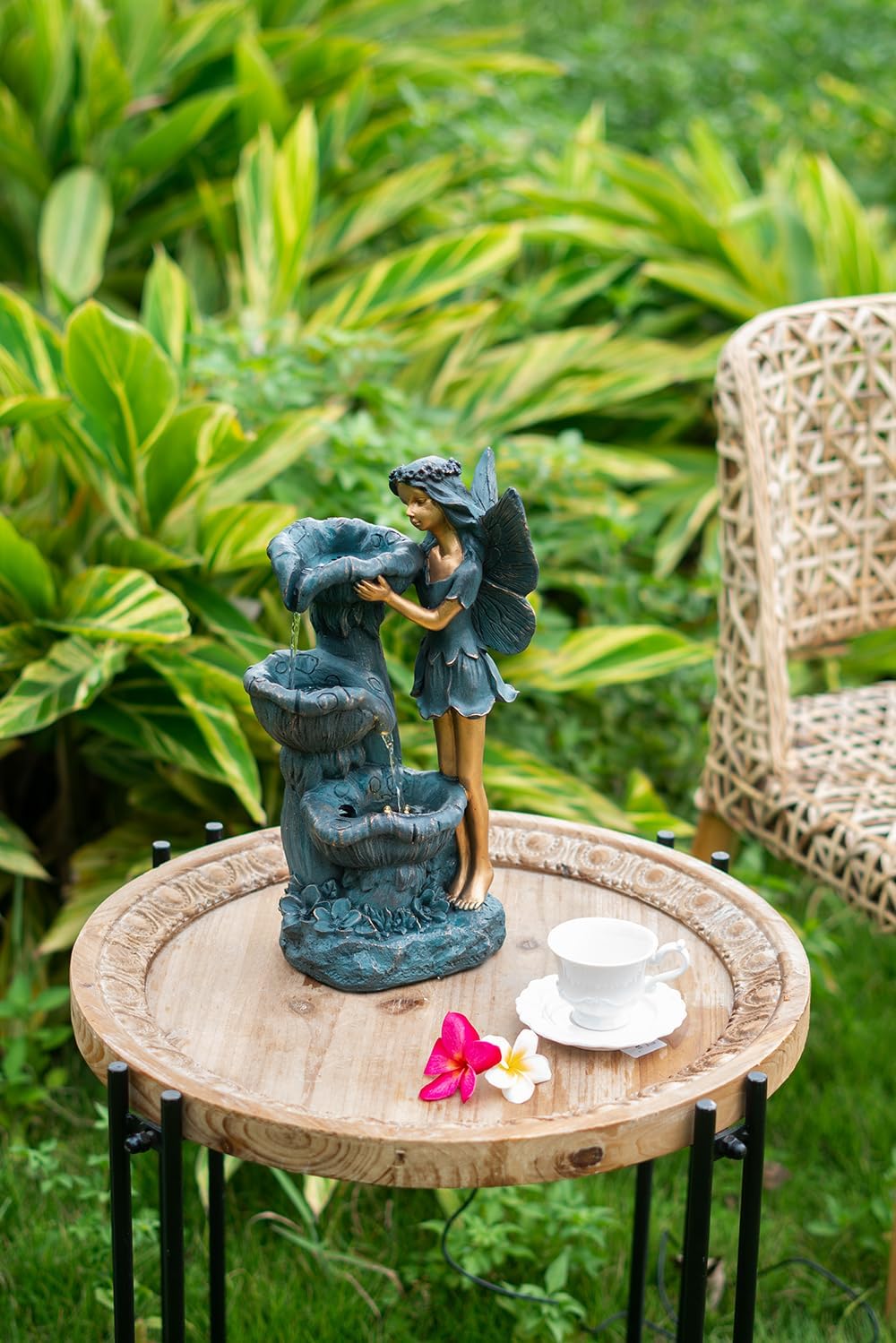 Table Fountain, 14' Tall Rustic Fairy Water Fountain with Light for Patio Deck Pond Yard Home Decor