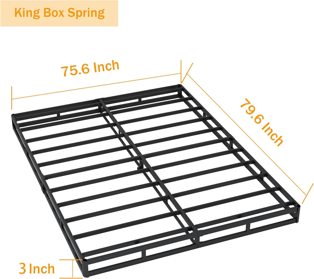 SHLAND Box Spring King - 3 Inch Heavy Duty Low Profile Metal King Box Springs for Bed, Mattress Foundation, Easy Assembly,Easy Clean Cover