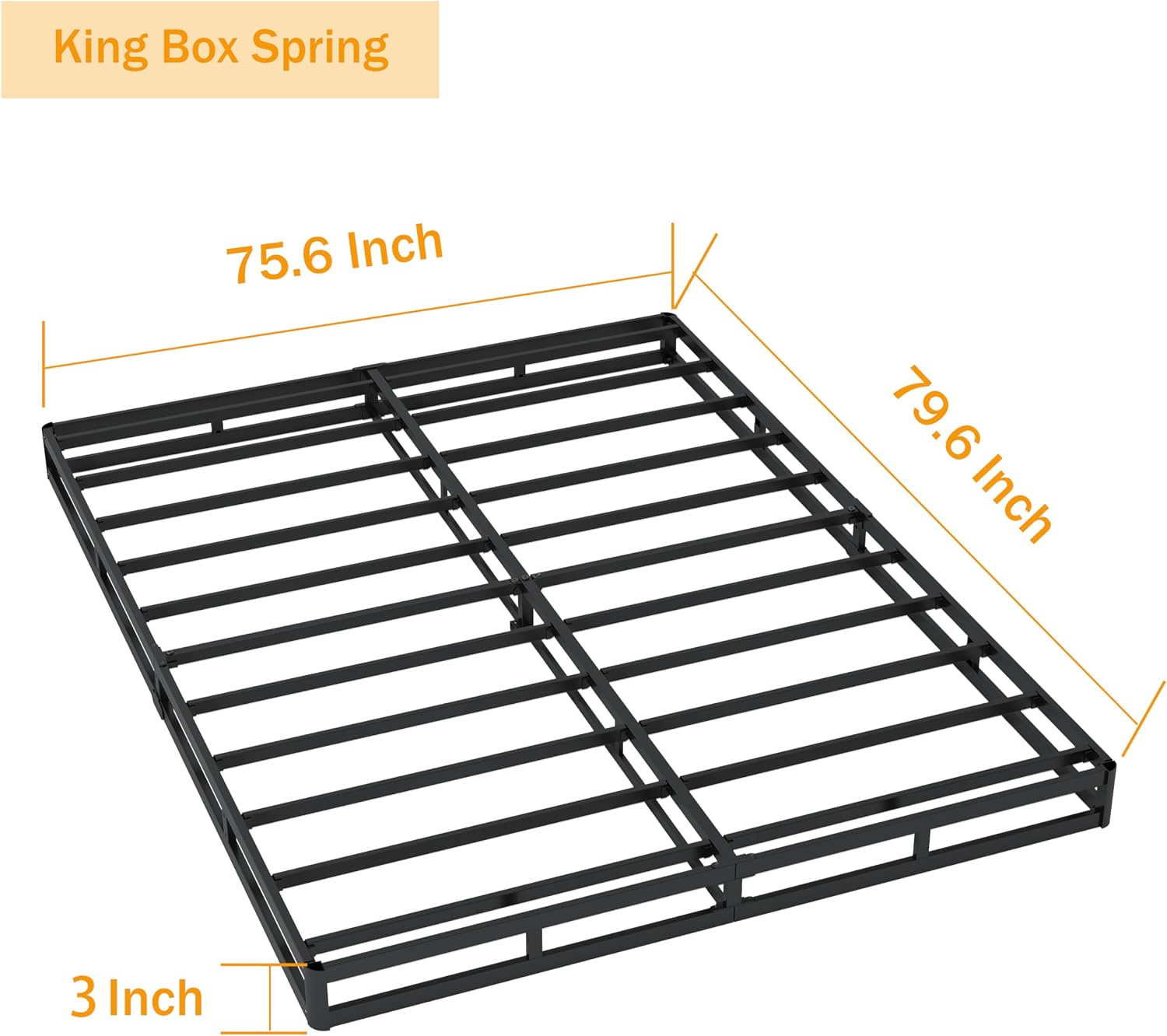 SHLAND Box Spring King - 3 Inch Heavy Duty Low Profile Metal King Box Springs for Bed, Mattress Foundation, Easy Assembly,Easy Clean Cover