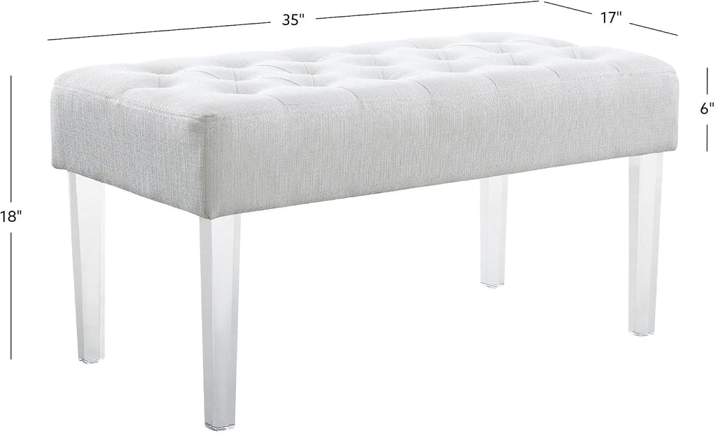 Linon Ella Glitz Acrylic Leg Bench, 35'Wx17'Dx18'H, White