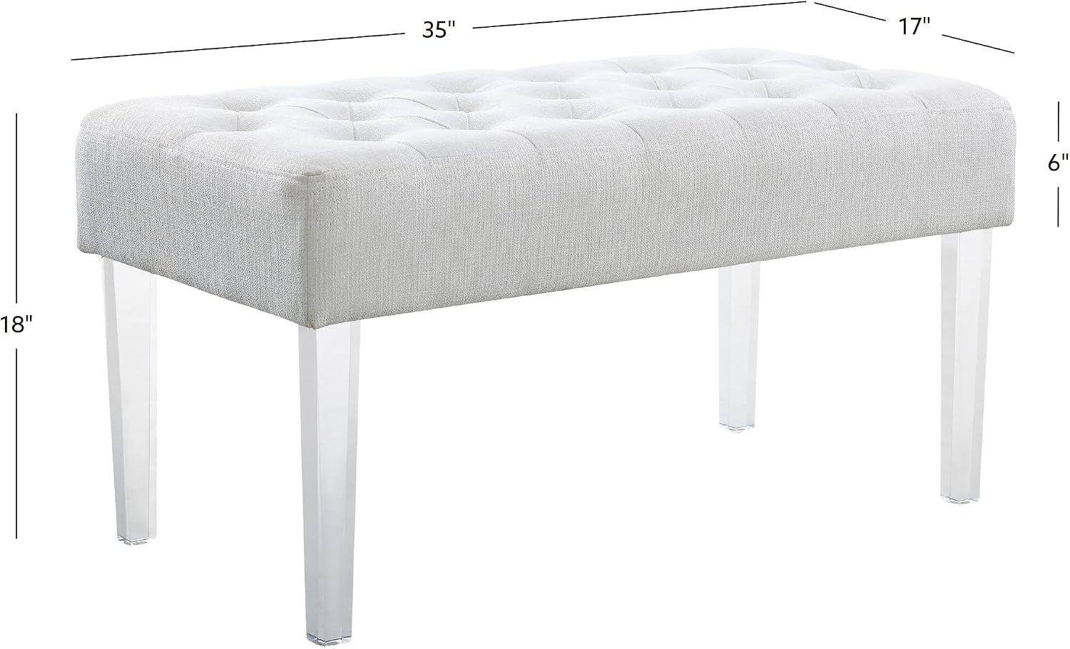 Linon Ella Glitz Acrylic Leg Bench, 35'Wx17'Dx18'H, White