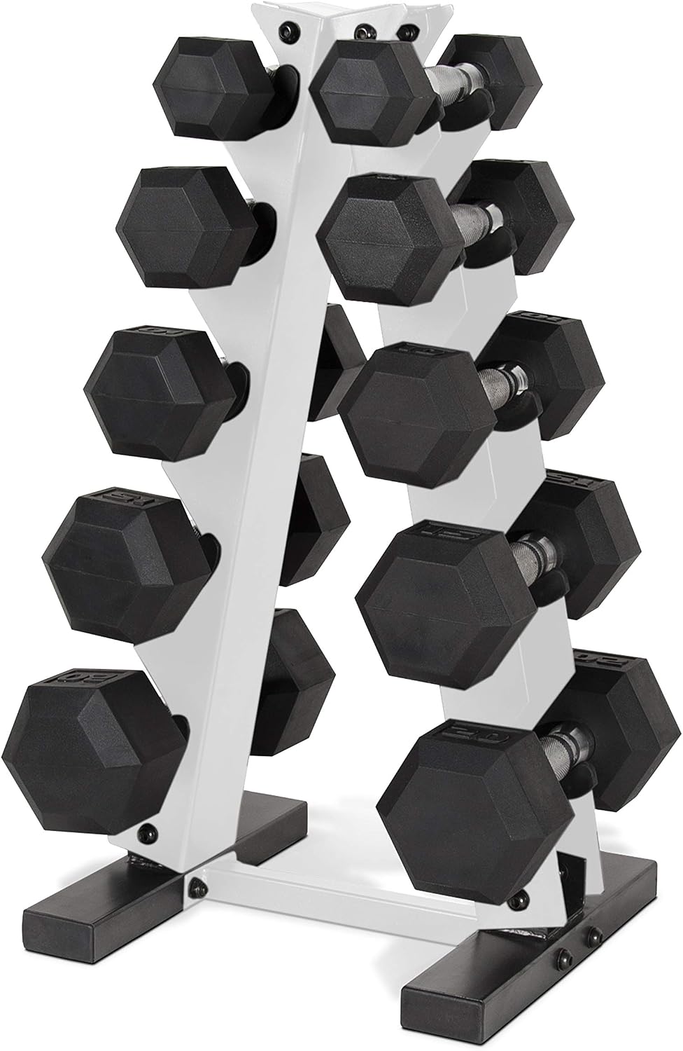 CAP Barbell 150 LB Coated Hex Dumbbell Weight Set with Vertical Rack | Multiple Options