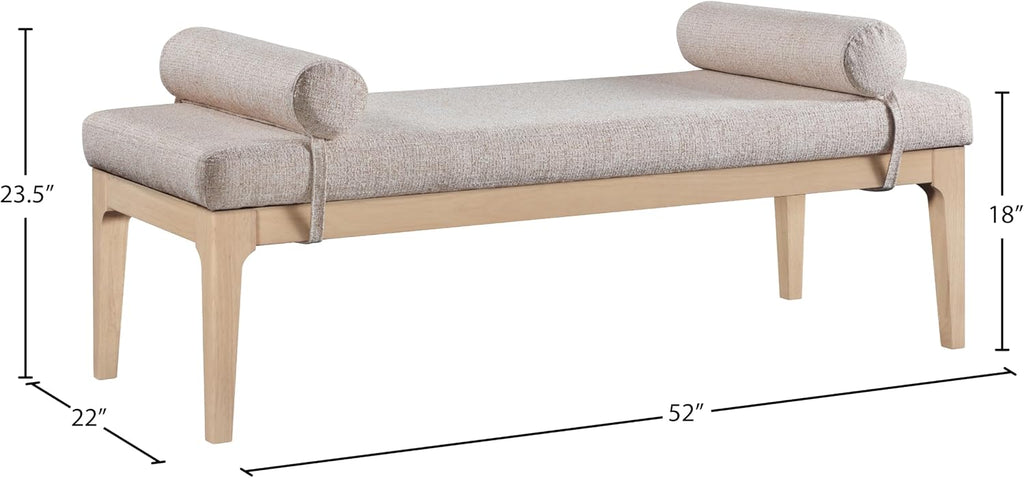 Meridian Furniture 22072Beige Priscilla Collection Art Deco Bench with Rich Linen Textured Interwoven Polyester Fabric, Light Brown and Cream Weave, Finished Solid Wood, 52' W x 22' D x 23.5' H, Beige