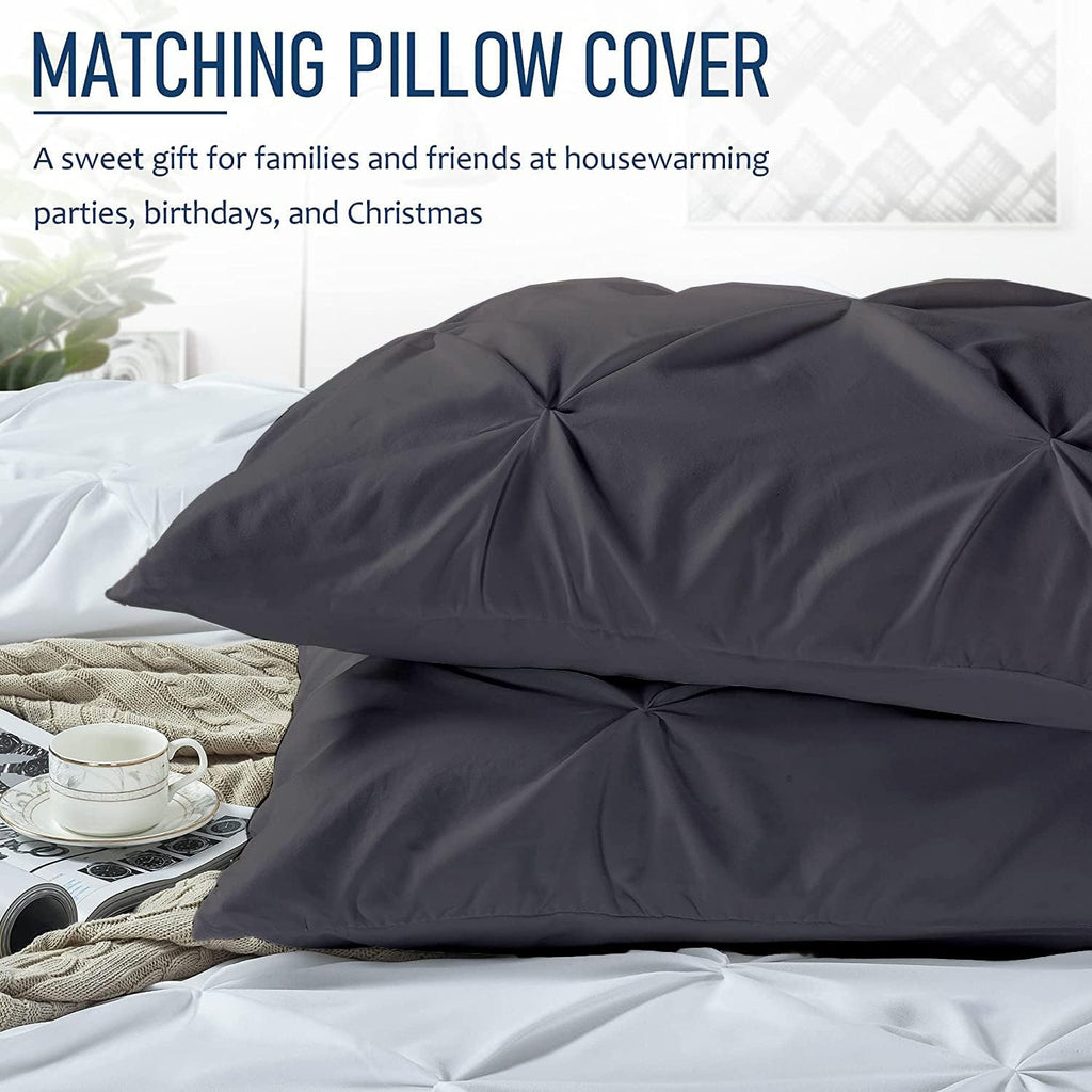 Crown Collection 1000-TC Hypoallergenic Ultra Soft Design 100% Egyptian Cotton Super King Plus 120X120 Dark Gray Solid Pinch Pleated Duvet Cover with Zipper Colser & 2pcs Pillow Case Set