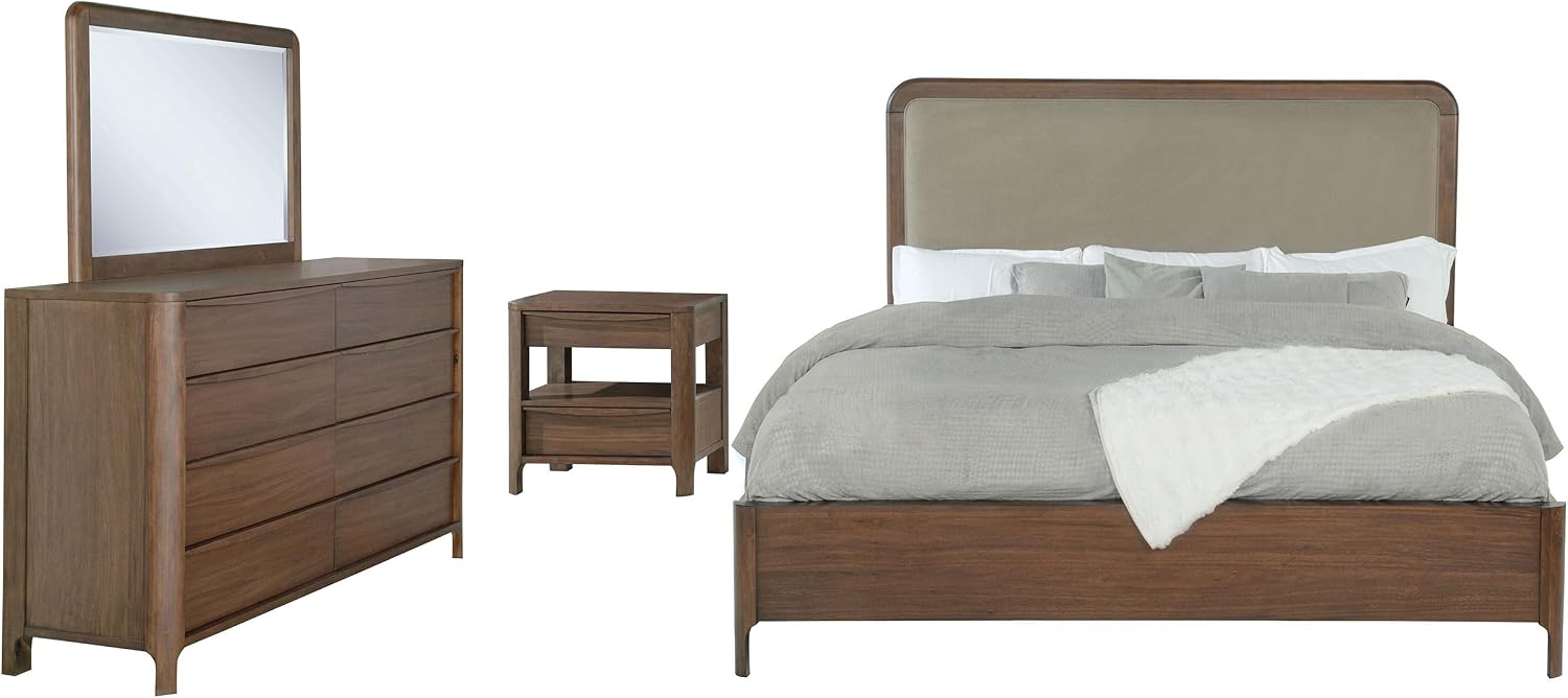 Coaster Home Furnishings Maderia Transitional 4-Piece Bedroom Set Fabric Upholstered California King Size Panel Bed Frame 57-inch Headboard Walnut 223321KW-S4