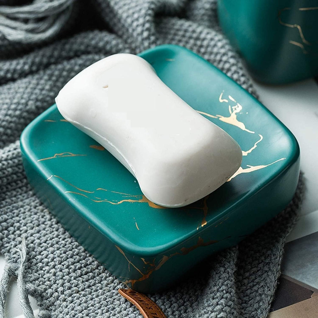 Vanity Bathroom Decor, Marble Pattern Bathroom Accessories Set Luxurious Ceramics Bathroom Set Bath Ornament for Housewarming Gift Housewarming Gift(Green,6pcs)