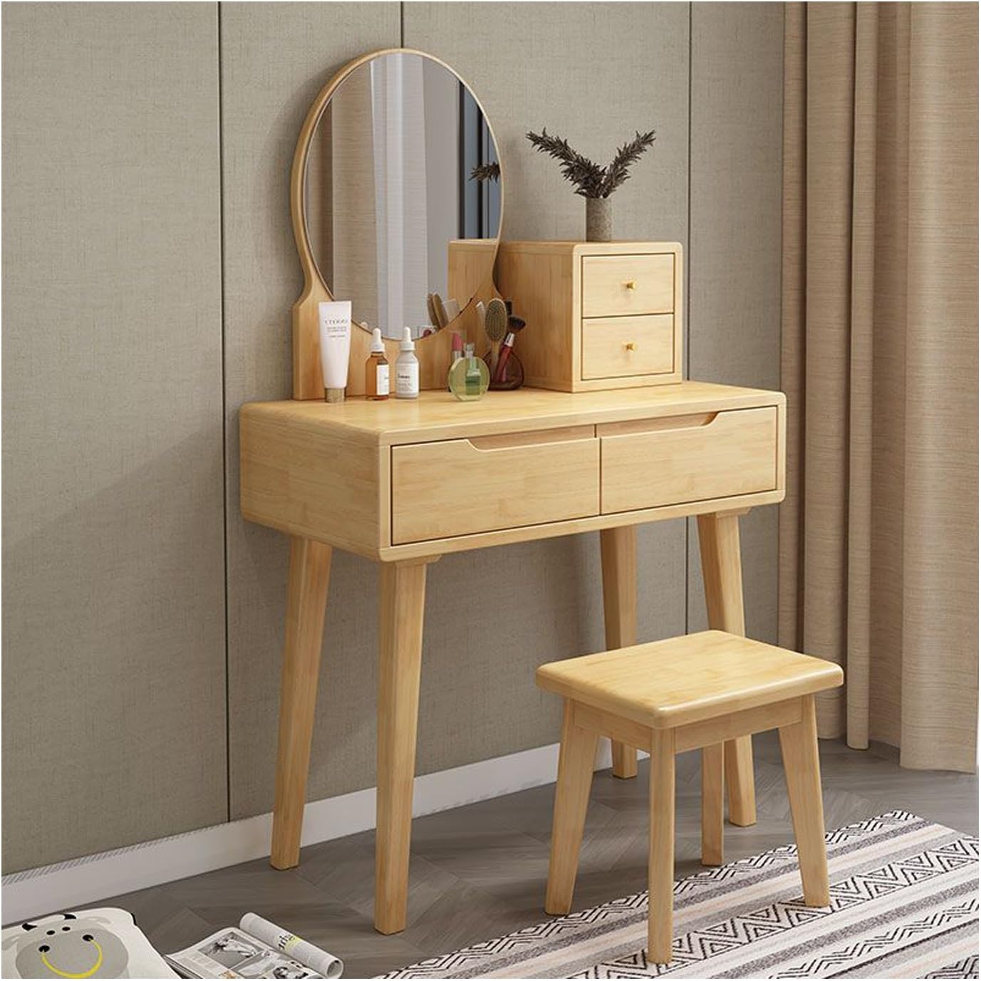 Makeup Desk，Dressing Table Set，Cabinets Vanity Table for Storing Items，with Mirror and Drawers Vanity Table Makeup Desk，Convient Pour La Chambre Et Le Salon.(Wood,Ordinary_80CM)