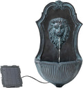 XBrand 29.9' Solar-Powered Wall-Mounted Lion Head Fountain, Resin, Outdoor, Gray