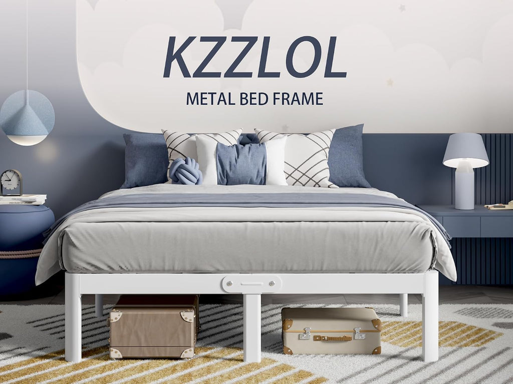 White King Size Bed Frame 12 Inch, Metal Camas King Bed Frame No Box Spring Needed, Heavy Duty Steel Support 3500 LBS, DIY Headboard, Noiseless, Round Corner Legs, Storage Space, Easy Assembly