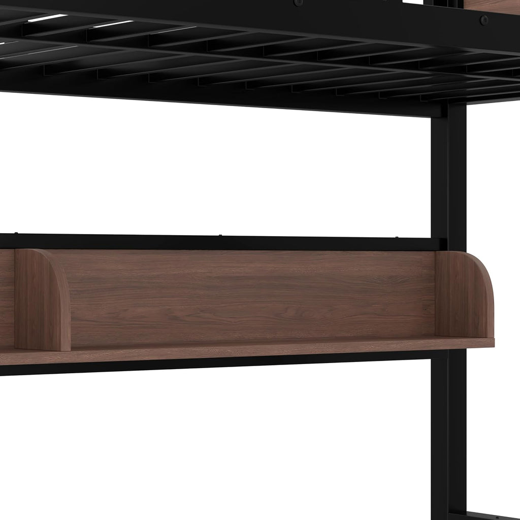 Bellemave Bunk Bed Twin Over Full with LED, Heavy Duty Metal Bunk BedFrame with Storage Shelves and Lights, Black