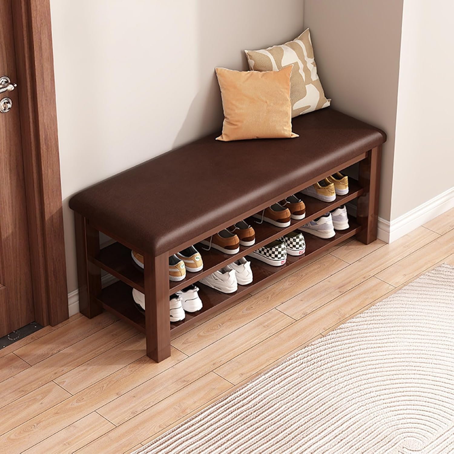 Entryway Shoe Storage Bench with Comfortable Seat and 2 Tier Shoe Rack Corner Shoe for Hallway and Bedroom White Shoe Rack (80x30x44cm)