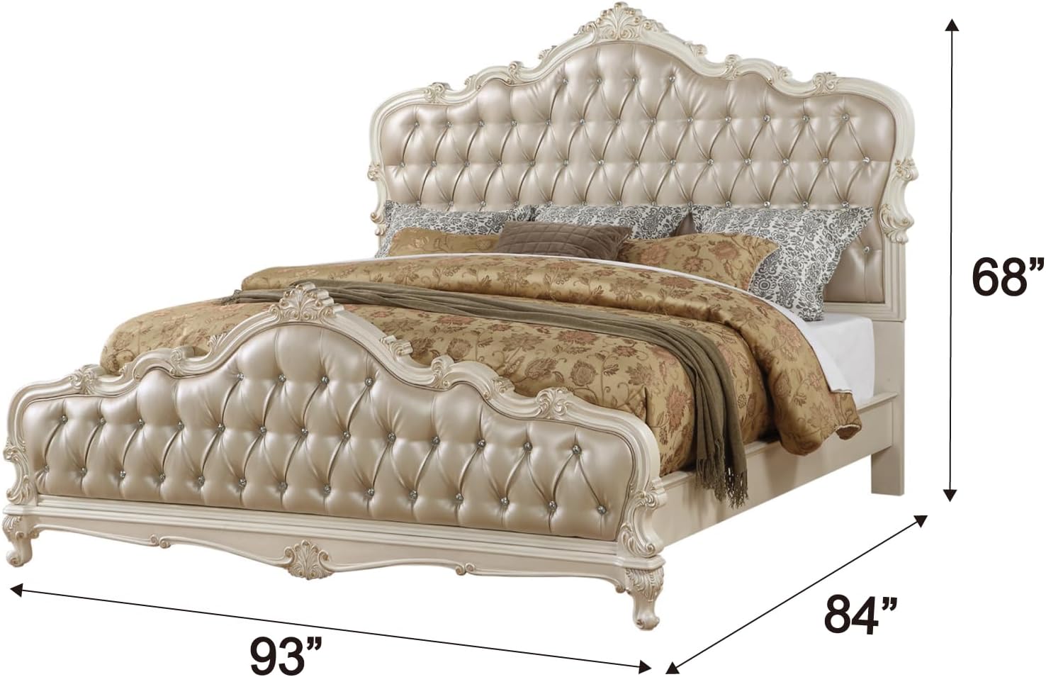 Acme Chantelle Tufted Faux Leather California King Bed in Rose Gold/White