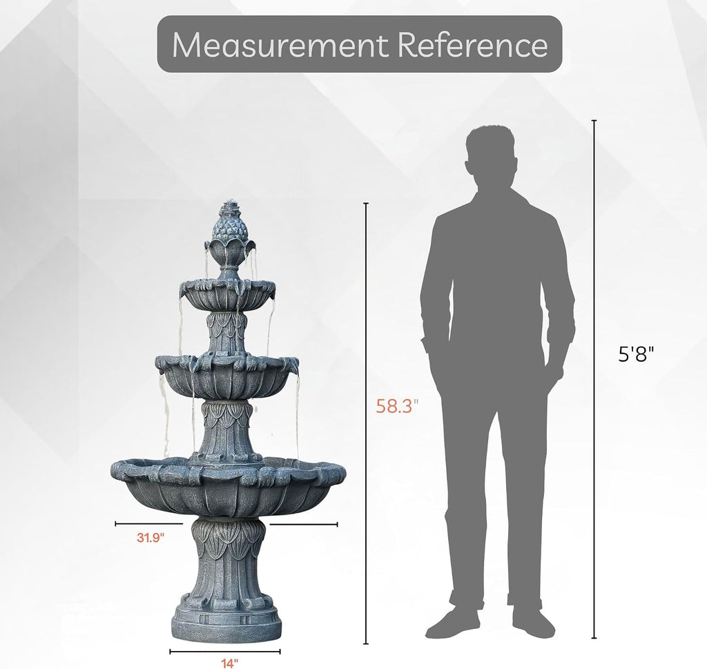 XBrand 58.3' 3-Tier Outdoor Freestanding Water Fountain - Classic Leaf Design, White Resin, Large Bird Bath with Pump - Ideal for Yard, Lawn and Garden, Porch Décor