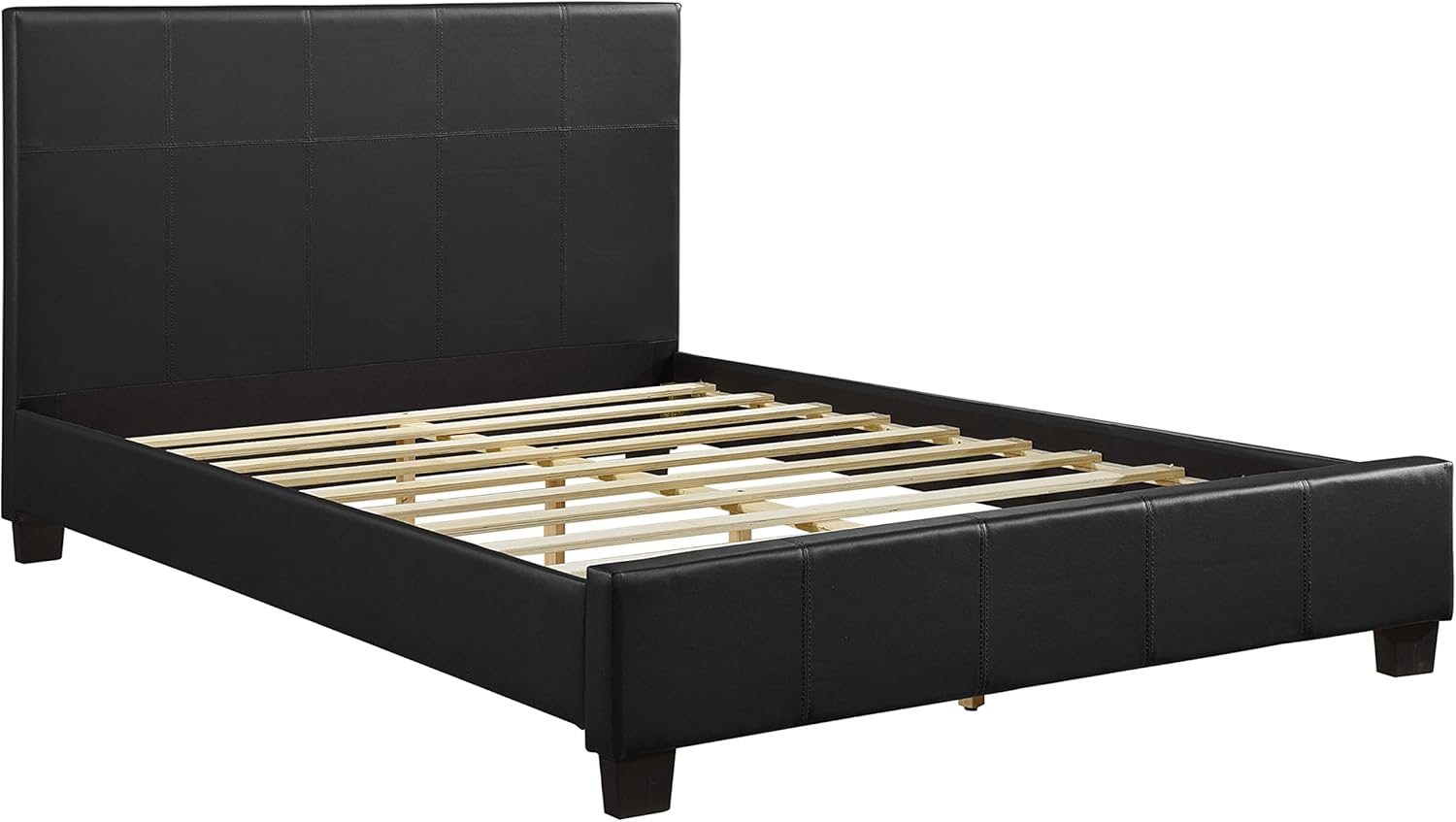 Lexicon Full Size Bed Frame with Headboard, Platform Bed Frame, Modern Faux Leather Upholstered Bed Frame, No Box Spring Required, Easy Assembly, Full, Black
