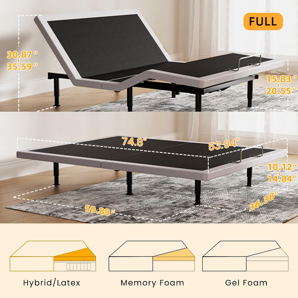 Full Adjustable Bed Frame with Massage Adjustable Bed Base with Wireless Remote USB PortsX2 Underbed Light Zero Gravity Height Adjustable Legs