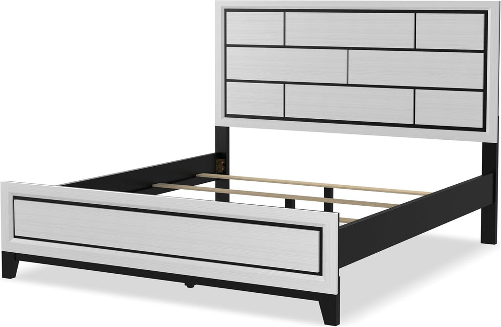 Furniture of America Lucien Modern Wood 3-Piece King Bedroom Set with Panel Style Headboard, Two-Tone Design and Wooden Legs, Box Spring Needed, White