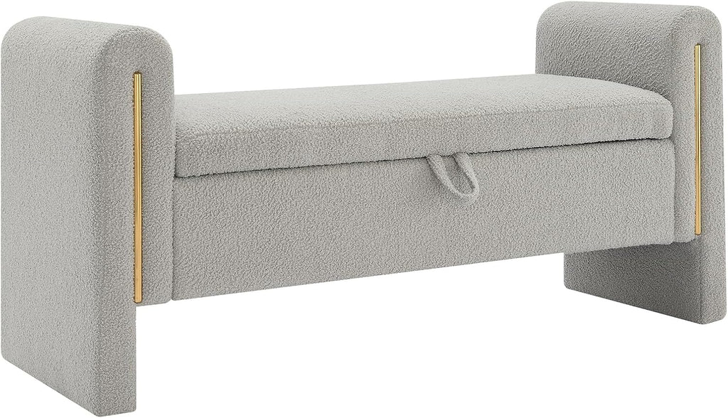 JIJIWANG Modern Bed End Bench with Arms and Storage, Upholstered Bed Bench Entryway Bench Ottoman Comfy Window Vanity Bench Footstool for Living Room,Bedroom,Grey