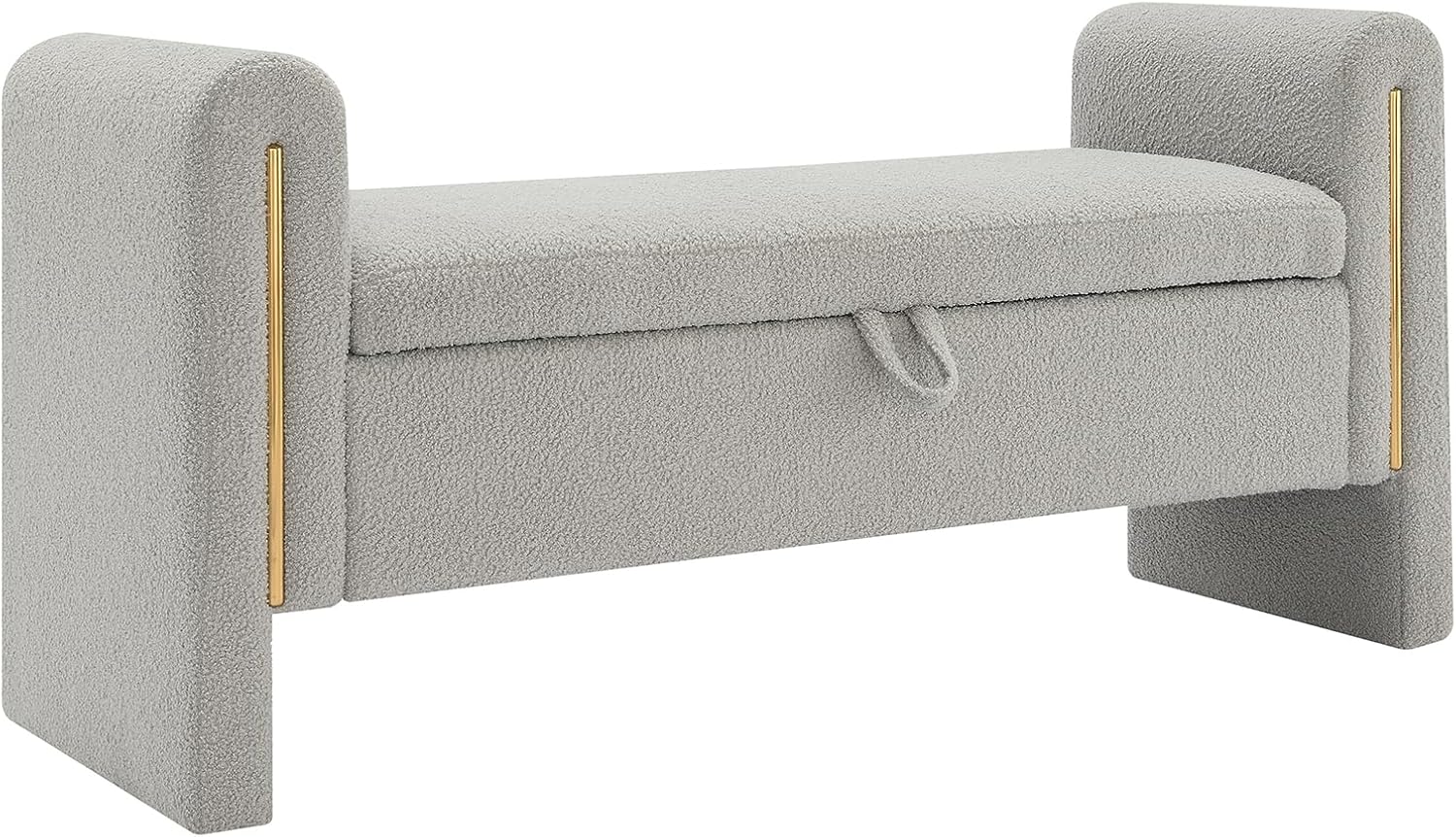 JIJIWANG Modern Bed End Bench with Arms and Storage, Upholstered Bed Bench Entryway Bench Ottoman Comfy Window Vanity Bench Footstool for Living Room,Bedroom,Grey