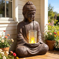 24' H Buddha Water Fountain Sitting Buddha Zen Fountain with Glass Cover and LED Light Meditation Indoor/Outdoor Decor for Garden Patio Yard Home Lawn