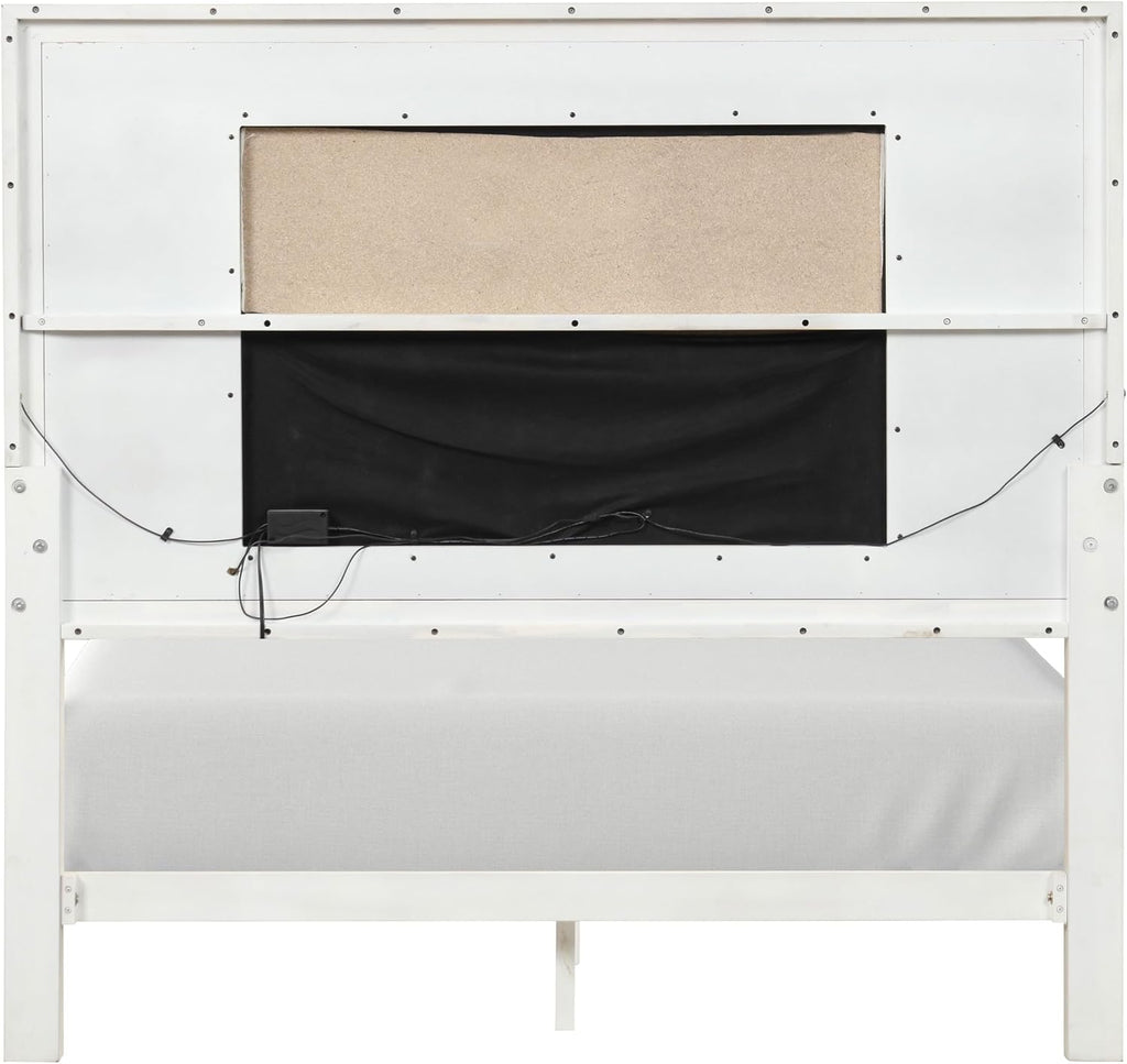 Furniture of America Oberlin Modern Wood 3-Piece Bedroom Collection with Bed Frame and 2-Drawer Nightstands Set of 2, Box Spring Required, Antique White, King