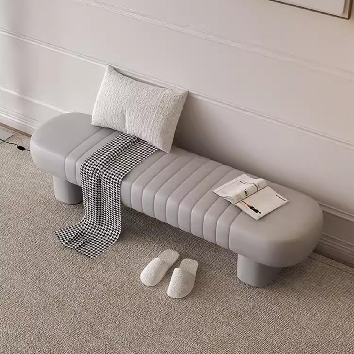LEIYTFE Nordic Hallway Ottoman Change Shoe Bench End of Bed Bench Comfy Upholstered Seat,Clothing Store Bench Indoor Corner Bench Modern Living Room Ottoman (Color : /Grey, Size : 80CM)