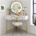 Luxury Dressing Vanity Table w/Stool for Bedroom, Dressing Table Corner Saves Space Corner Dressing Table Set with Mirror(80x80x75cm), XRKJBZ32024320