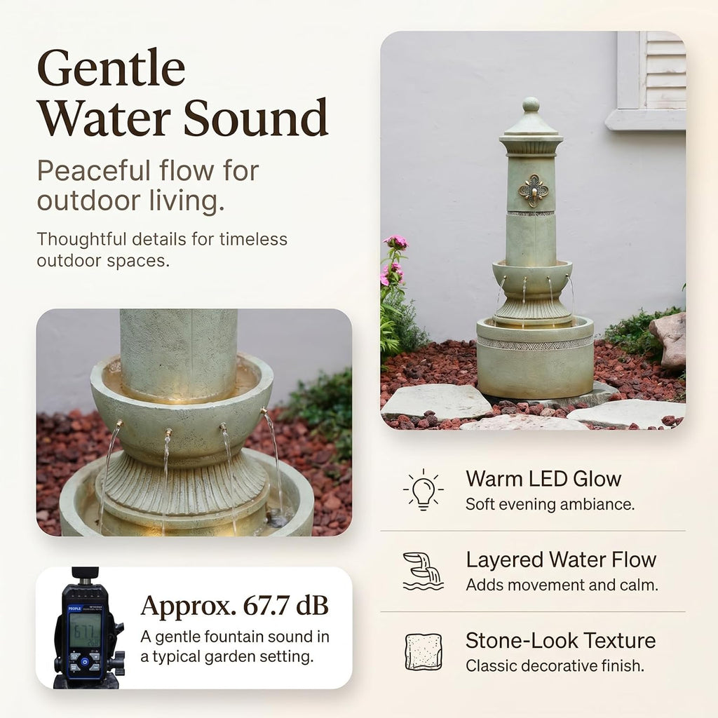 Bumilgar Outdoor Wall Fountain with LED Lights, 40.16' H Freestanding Garden Water Fountain, Large Floor Standing Patio Waterfall Feature, European Resin Flat Back Yard Courtyard Porch Décor