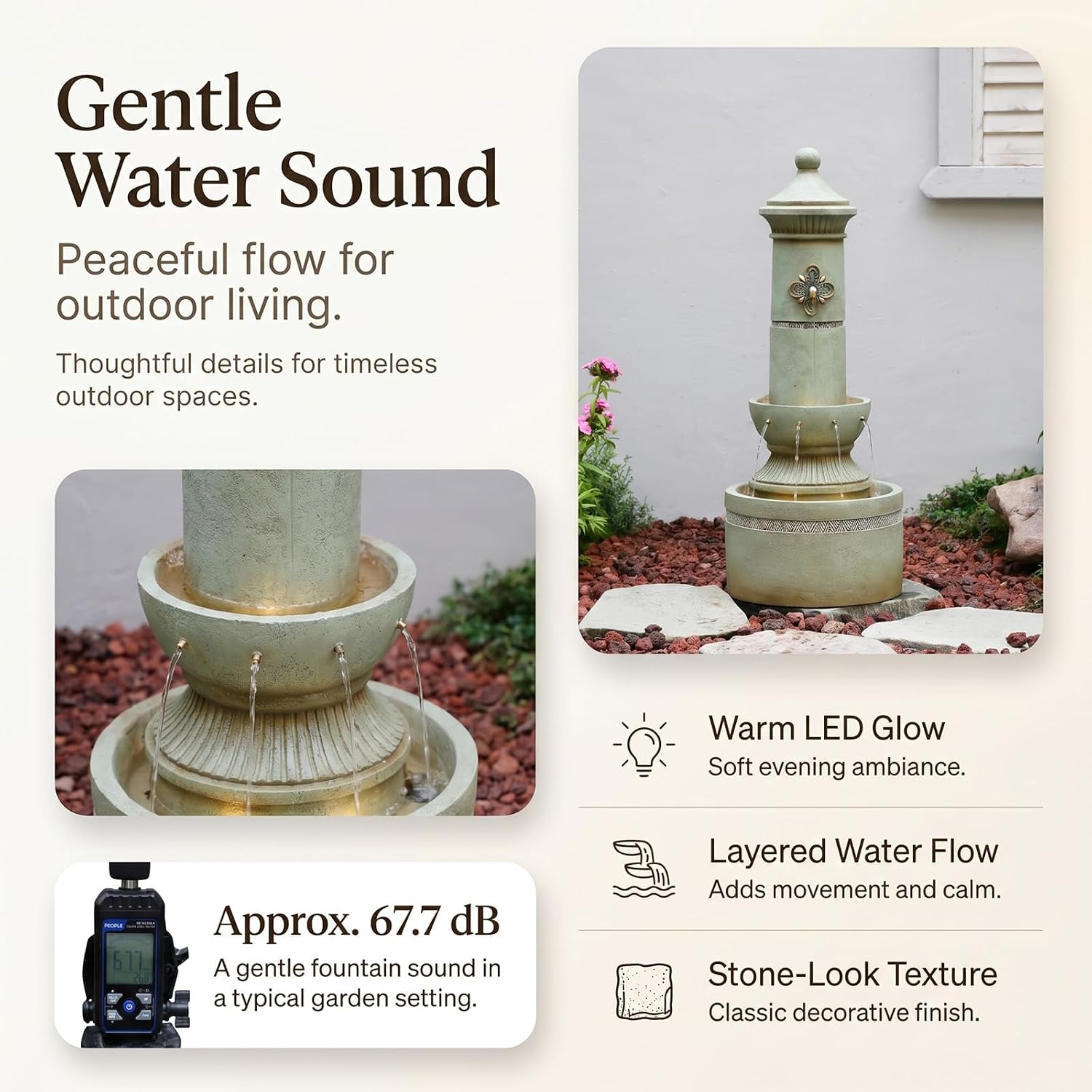 Bumilgar Outdoor Wall Fountain with LED Lights, 40.16' H Freestanding Garden Water Fountain, Large Floor Standing Patio Waterfall Feature, European Resin Flat Back Yard Courtyard Porch Décor