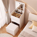 Vanity Desk with Mirror & 3 Drawer Dressing Table with Soft Stool 3-in-1 Corner Vanity Set for Living Spaces Long-Lasting(White)