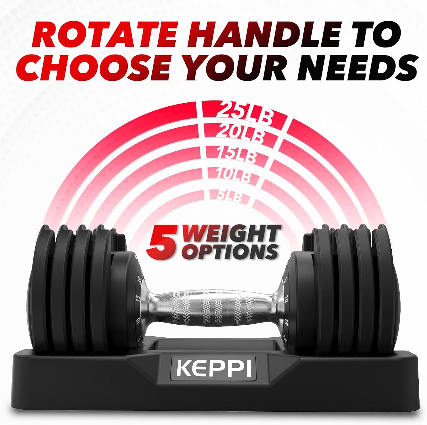 Keppi Adjustable Dumbbells Set-25lb/40lb/55lb/60lb, Anti-Slip Metal Fast Adjust Weight Handle, Exercise & Fitness for Full Body Workout - Adjustable Dumbbell Series