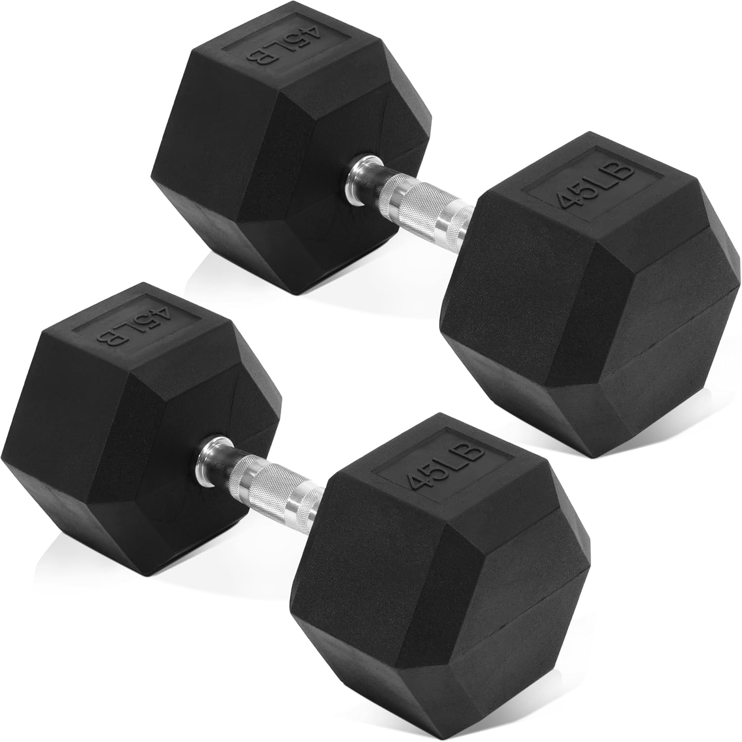 Fitvids Hex Dumbbells Rubber Coated Hand Weights for Exercises and Fitness Home Gym, 5-50 LB Pair