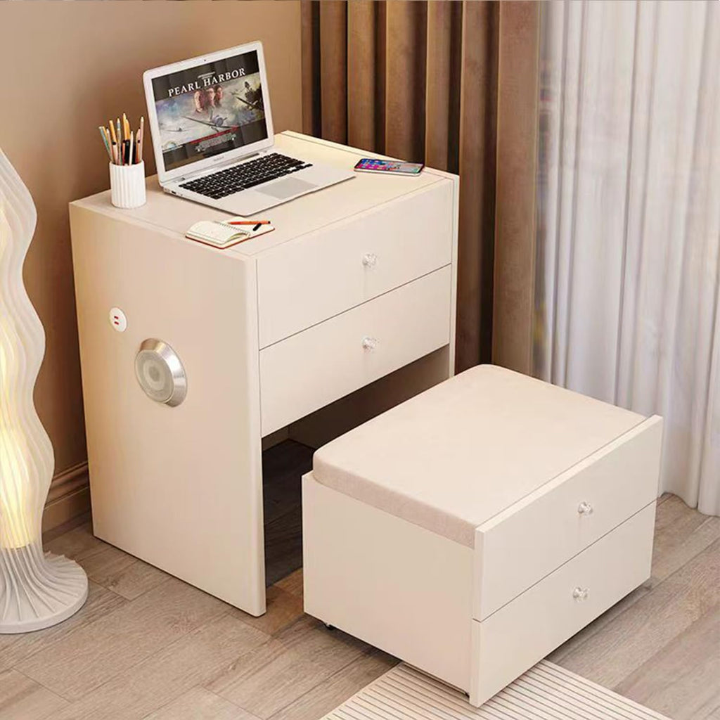 Compact Vanity Desk, 3 in 1 Vanity Desk with Dual Speakers and USB Charging, Corner Makeup Vanity Desk with Lights, Flip Mirror Light, Hidden Soft Stool, No Installation Required (19.7in)