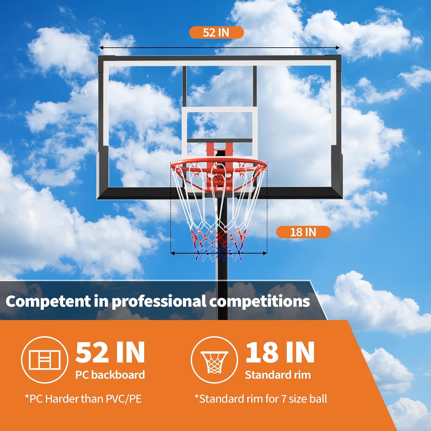 GarveeLife Basketball Hoop, 52 Inch Shatterproof PC Backboard, 4.9-10FT Height Adjustable Basketball Hoop Goal System,Mobile Stand with Wheels Weighted Base,Youth&Adults, Driveway Backyard Pool Play