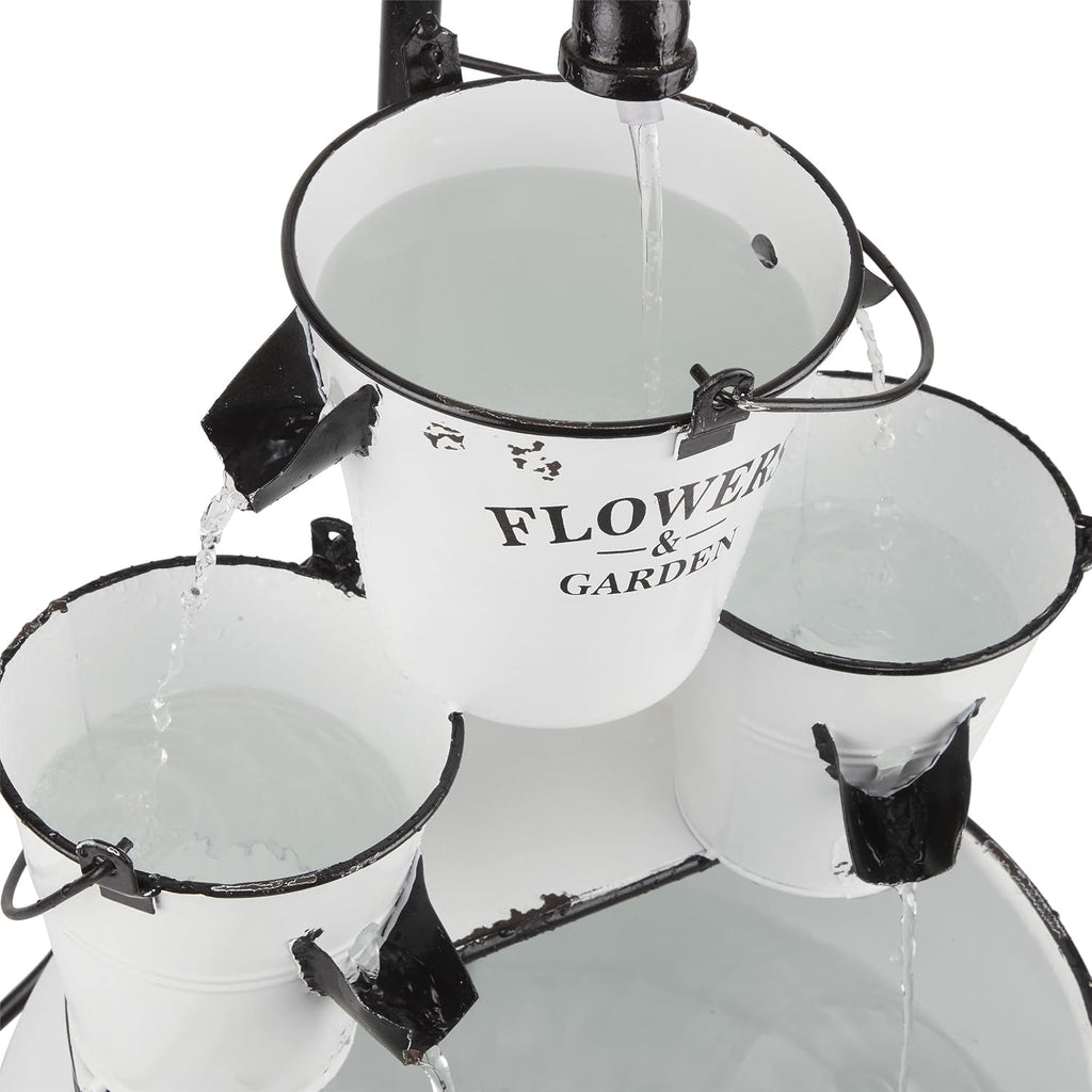 Alpine Corporation YHL424 36' Outdoor Floor Buckets with Faucet Water Fountain – Vintage Buckets Garden Water Feature, Charming Outdoor Fountain for Patio & Yard, White