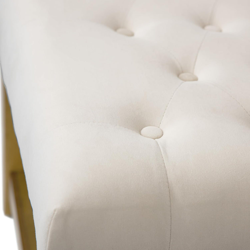 Upholstered Bench with Wood Frame and Shelf, Beige