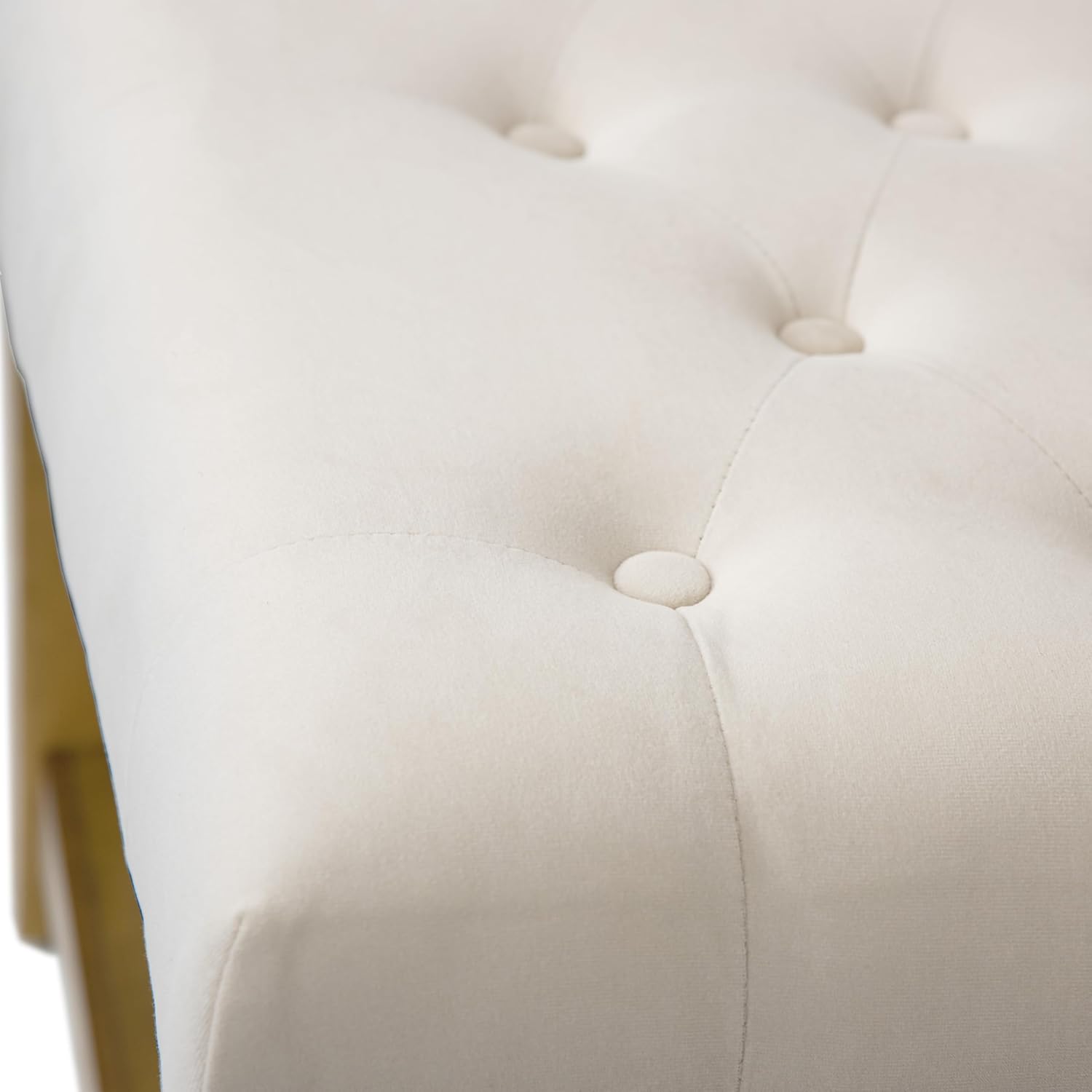 Upholstered Bench with Wood Frame and Shelf, Beige