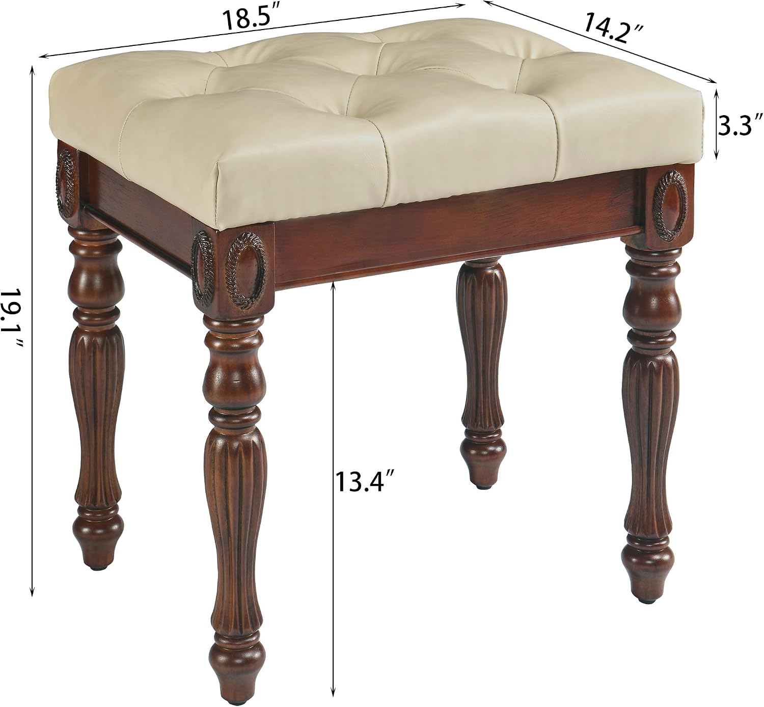 LEEMTORIG Upholstered Shoe Bench, Traditional Victorian Entryway Bench, Button Tufted Faux Leather, Holds Up to 300 lbs, 14x18x19inches, for Entryway Hallway Bedroom, Beige PU, FD-1533-BG