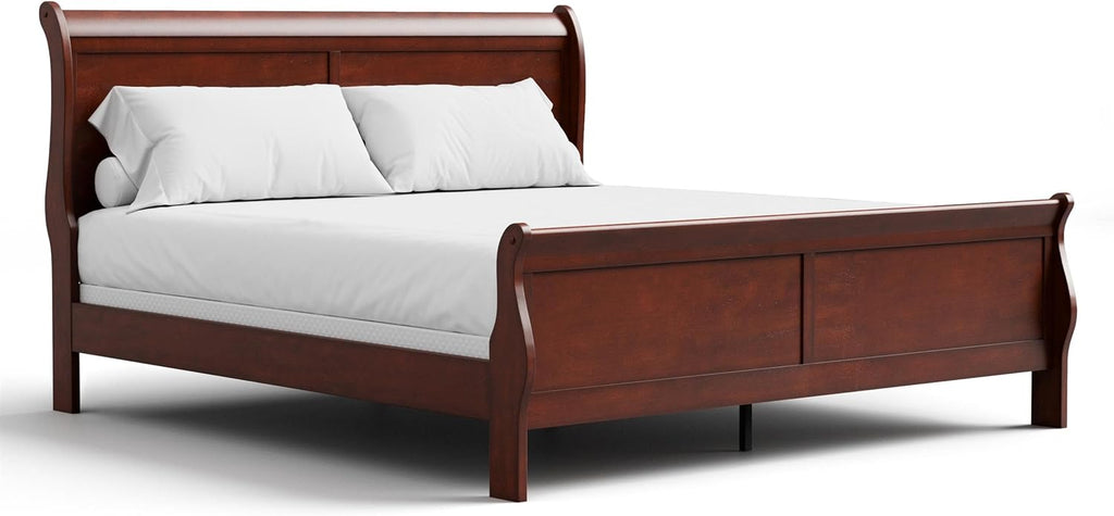 Furniture of America Arabella Traditional Solid Wood 3 Piece Bedroom Set, King Bed Frame and Nightstands Set of 2, Chic Sleigh Design Bedframe with Headboard and Footboard, Box Spring Needed, Cherry