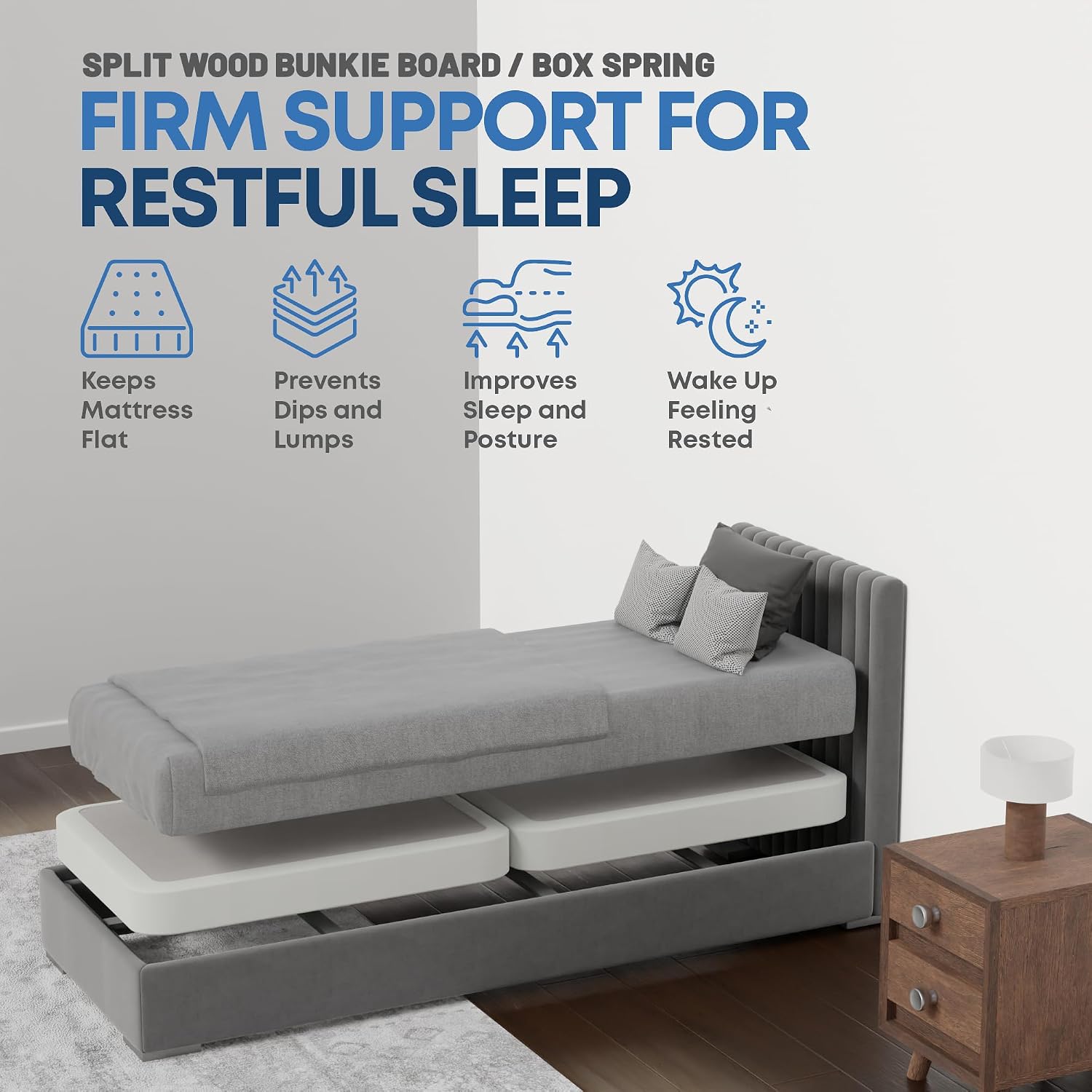 Greaton, Box Spring Bed Base Twin XL Size, 4-Inch Wood Mattress Foundation – Amish Made in USA – Quiet Noise Free, 2-Pieces Under Mattress-Support BoxSpring, Fully Assembled, White