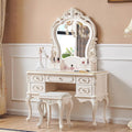 Dressing Table,Vanity Desk with Drawers and Cushioned Stool,Makeup Vanity Table Set with Mirror and Light,European Retro(D)