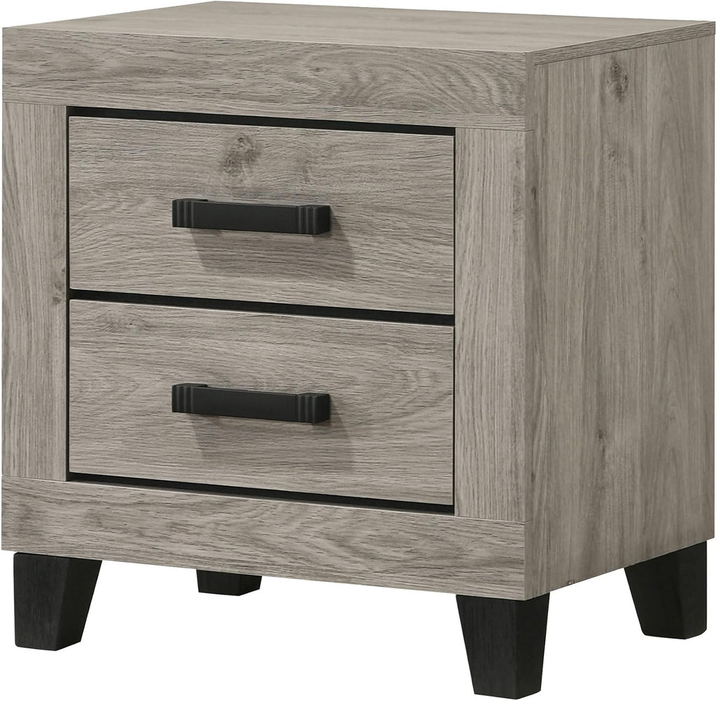 Kings Brand Furniture Napa Farmhouse 2-Piece Bedroom Set - Light Grey and Slim-Profile Design Wood Bed Frame with 1 Nightstand (King)