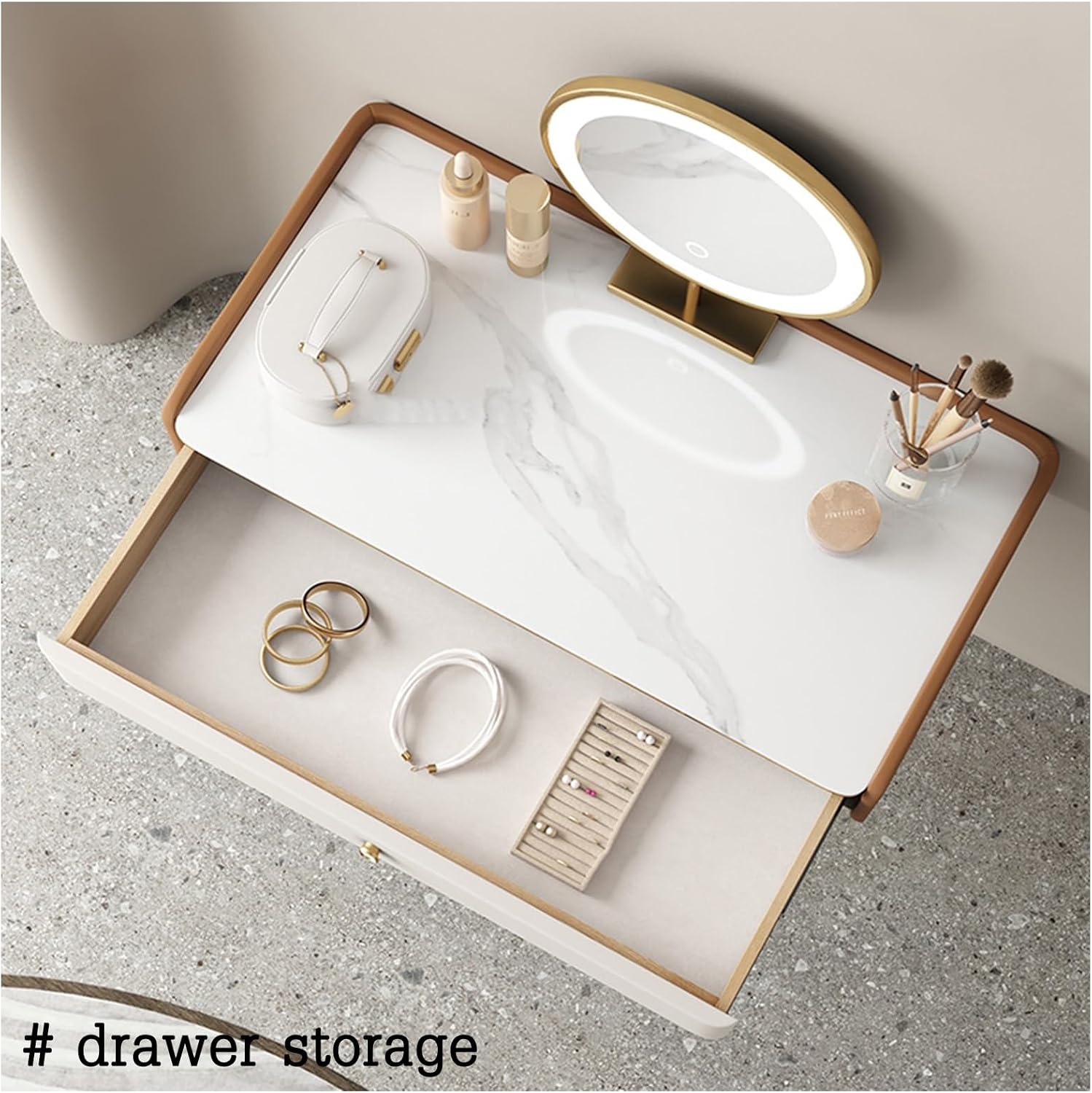 Simple Vanity Desk, Floating Vanity Makeup Table, with Drawers, Wall Mounted Makeup Vanity, Floating Desk, Simple Floating Corner Desk, Dressing Table for Small Spaces(White+Mirror,80cm)