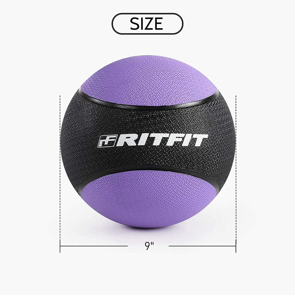 RitFit Weighted Medicine Ball - Non-Slip Rubber Shell & Dual Texture Grip - Workout Exercise Ball for Core Strength, Balance Training, Coordination Fitness - Multiple Weights & Colors