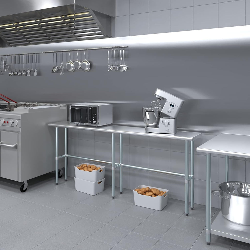 Stainless Steel Open Base Work Table | NSF Metal Prep Table & Utility Bench (84' x 18')