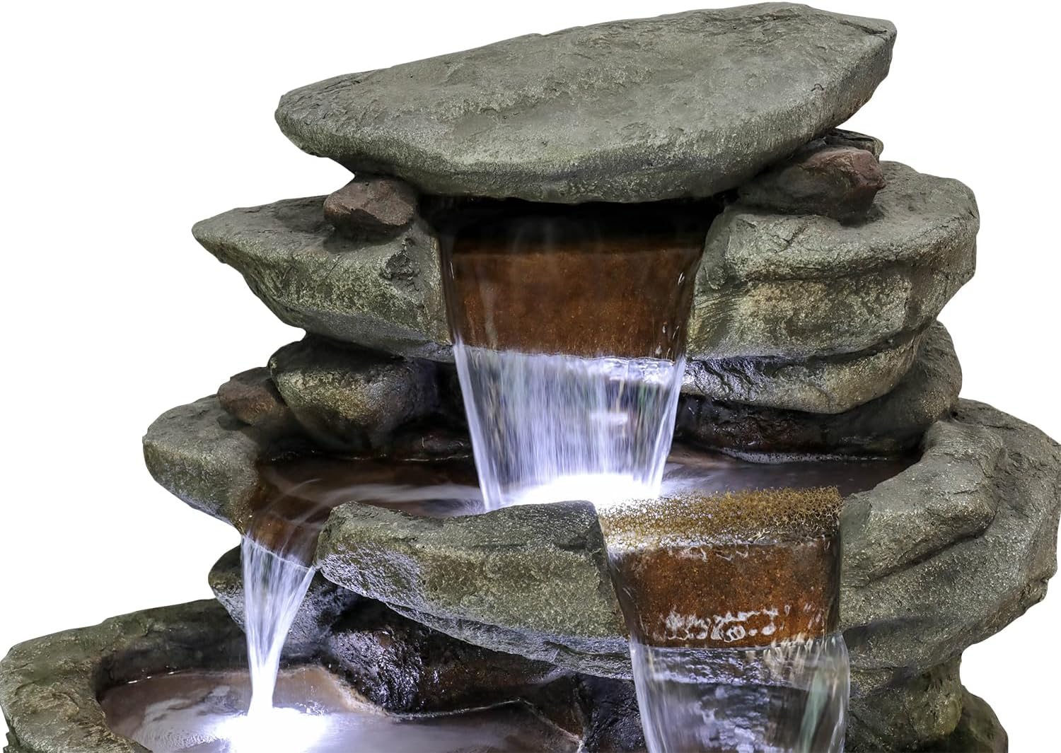SunJet 60' High 7-Tiers Cascading Rock Outdoor Water Fountain with LED Lights - Large Outdoor Fountains and Waterfalls for Garden or Patio, Yard, and Deck Decor, Featuring Natural Stone Look