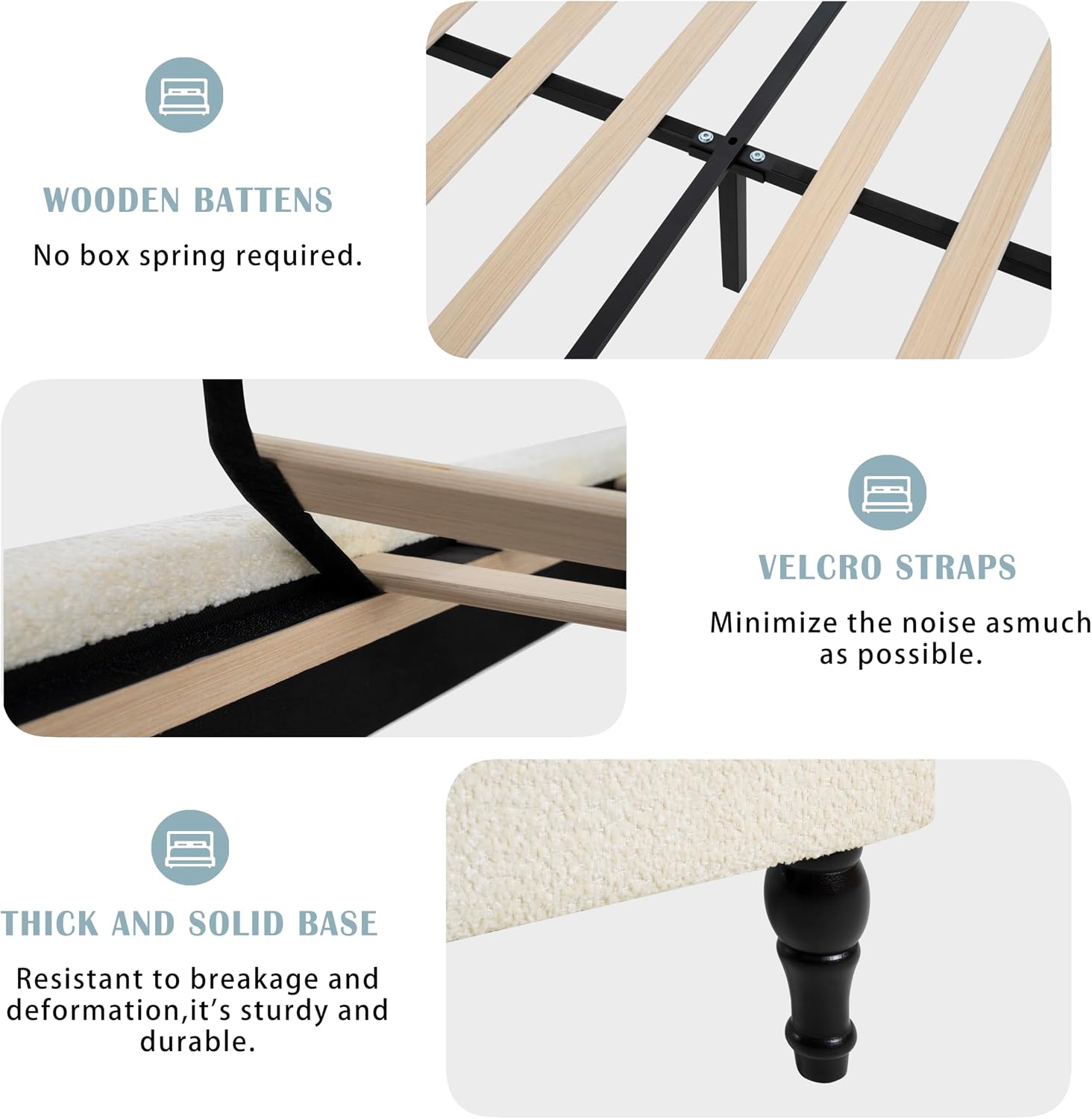KEIKI King Size Boucle Platform Bed, Upholstered Metal Bed Frame with Tall Headboard, Wingback Solid Tufted Bedframe Queen-Size, Wood Slat Support, No Box Spring Needed, Easy Assembly, Beige