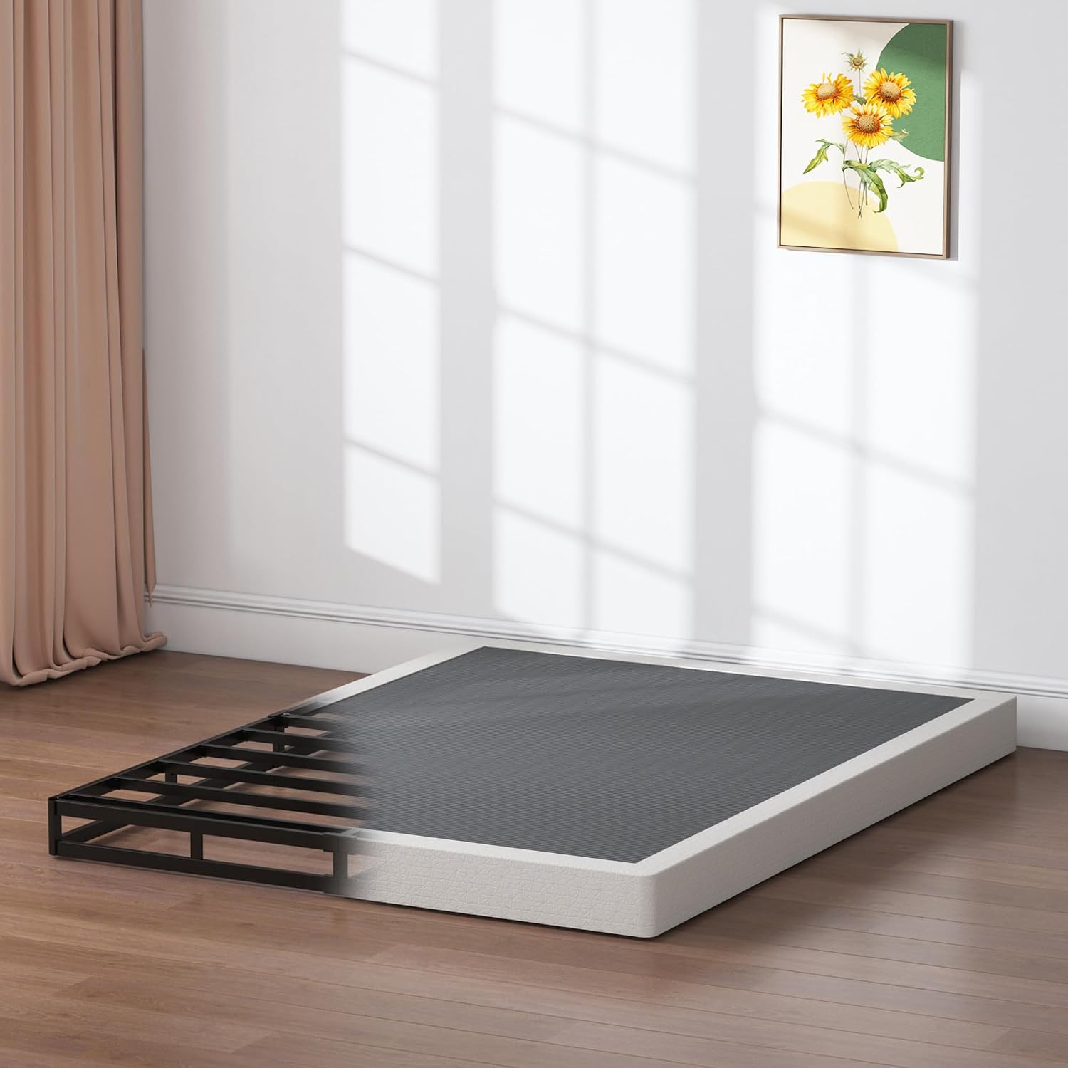 SHLAND Box Spring King - 3 Inch Heavy Duty Low Profile Metal King Box Springs for Bed, Mattress Foundation, Easy Assembly,Easy Clean Cover