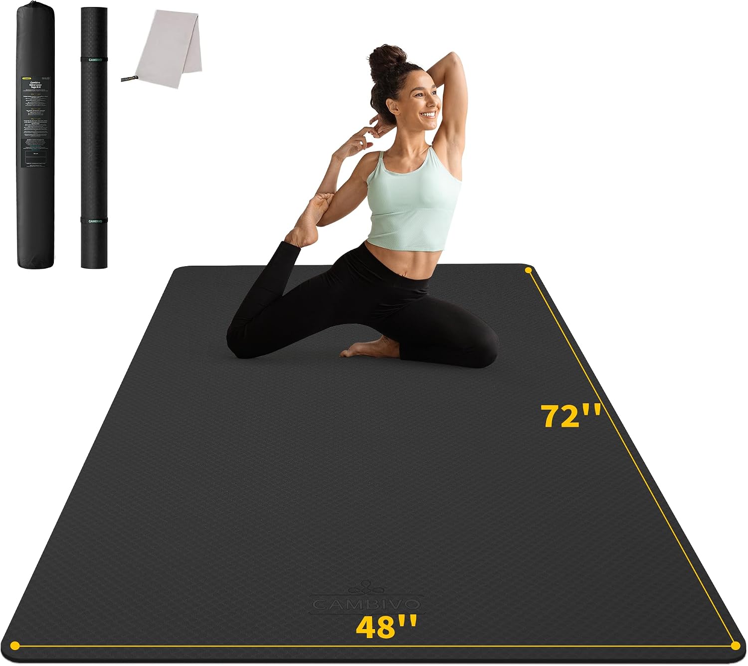 CAMBIVO Yoga Mat 72' x 48' Large Workout Mat for Home Gym Flooring | 6mm-12mm (0.24'-0.48') Extra Thick Exercise Mat for Apartment Fitness | High-Density TPE Cushioning for Joint Protection