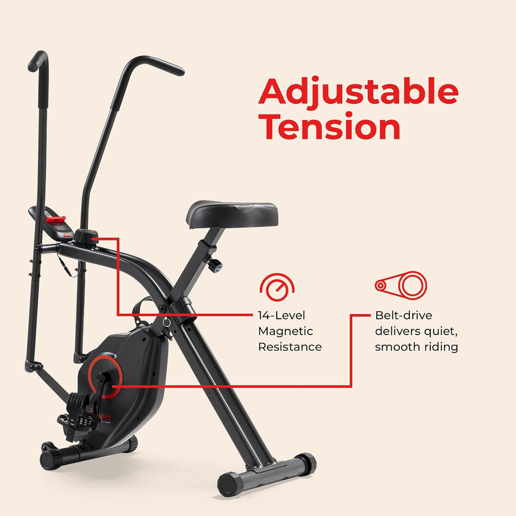 Sunny Health & Fitness Smart Folding X-Bike, Portable Compact Exercise Bike for Indoor Cycling Workout, Home Cardio Training Machine, Free SunnyFit App Bluetooth Connect