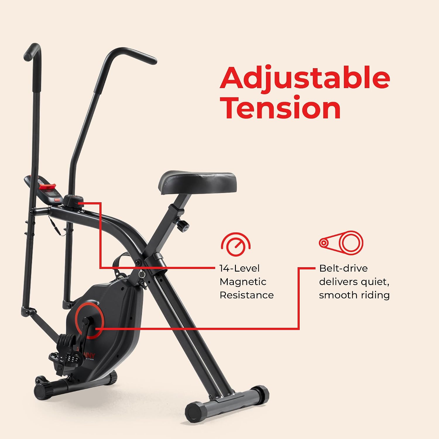 Sunny Health & Fitness Smart Folding X-Bike, Portable Compact Exercise Bike for Indoor Cycling Workout, Home Cardio Training Machine, Free SunnyFit App Bluetooth Connect